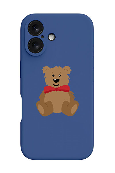 Theodor غطاء حماية سيليكون سائل مقاوم للصدمات لجهاز iPhone 16 أزرق - دب تيدي