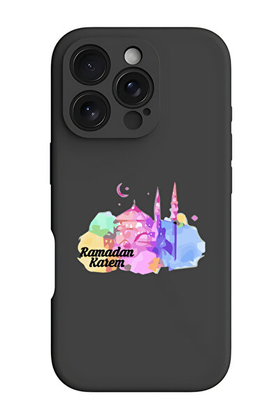 Theodor غطاء حماية سيليكون سائل مقاوم للصدمات لجهاز آيفون 16 برو أسود - رمضان...