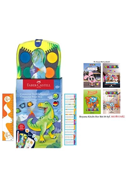 Faber Castell Connector Dino Suluboya 12 Renk ve Lisanslı Gumball 4 Adet 16'S...