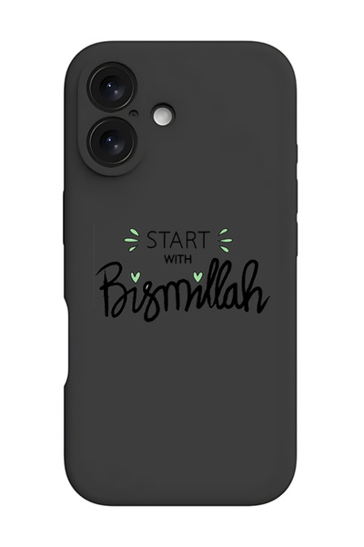 Theodor غطاء حماية سيليكون سائل مقاوم للصدمات لجهاز آيفون 16 أسود - ابدأ ببسملة