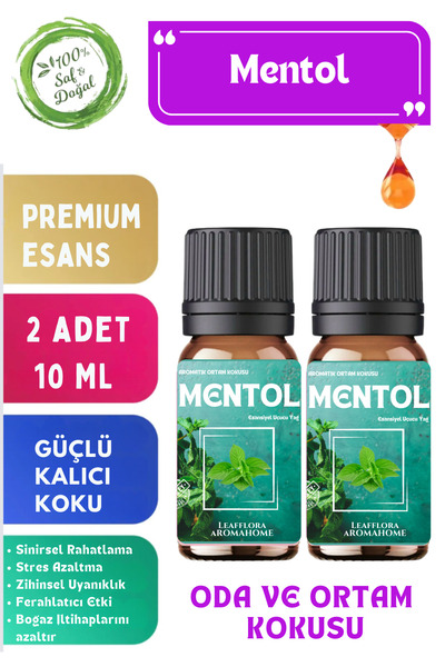 LeafFlora AromaHome Mentol - Esansiyel Uçucu Yağ - Aromatik Oda ve Ortam Koku...