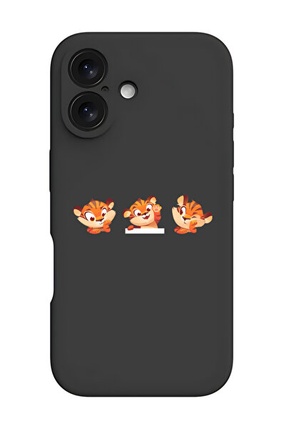 Theodor جراب حماية سيليكون سائل مقاوم للصدمات لهاتف iPhone 16 أسود - نمر لطيف