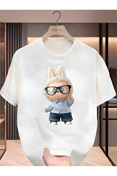 İnazuma Outdoors تيشيرت أبيض مطبوع بقصة واسعة للجنسين، بياقة دائرية وأكمام قص...