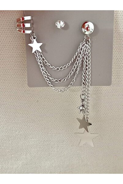 mos&more Gümüş Yıldız Zincirli Kadın Küpe