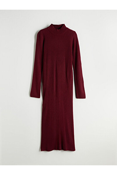 LC Waikiki Rochie tricotată cu jumătate de gât roșu claret