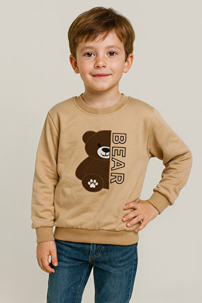 KESKİN BEBE Erkek Çocuk Uzun Kol Bisiklet Yaka Ayıcıklı Sweatshirt