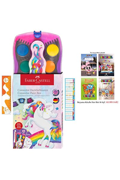 Faber Castell Connector Unıcorn Suluboya 12 Renk ve Lisanslı Gumball 4 Adet 1...