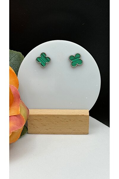 SK aksesuar Green Clover Model Steel Earrings
