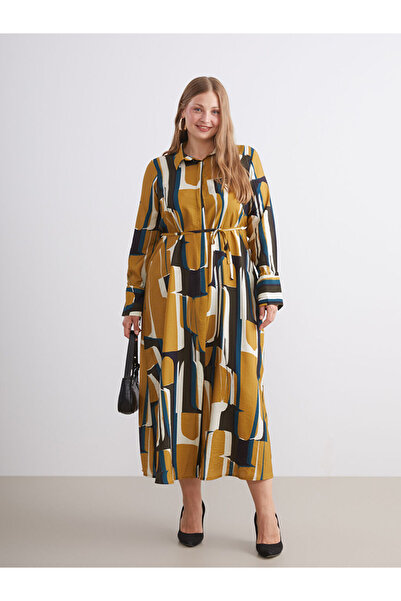 LC Waikiki فستان قميص منقوش باللون الأخضر