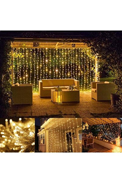 teknodayım 3x2 Perde Led Sarı Işık Plastik Kancalı