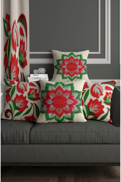 ALAMODECOR Bohemian Lotus Flower Patterned Punch Knitted Look Double Sided Di...