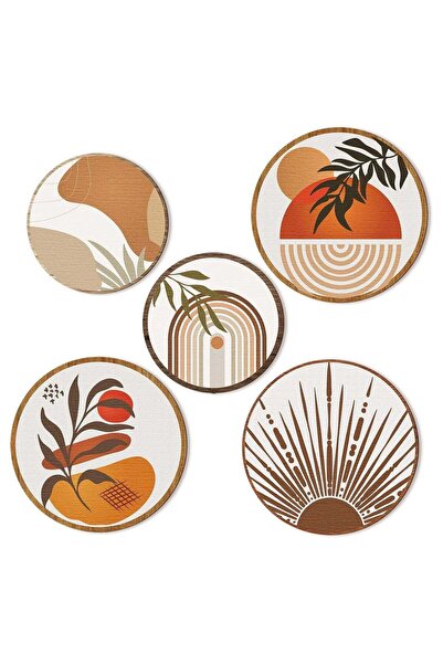 Generic راتساو 5 قطع ديكور جداري بوهيمي خشبي لغرفة المعيشة، ديكور جداري بوهيم...