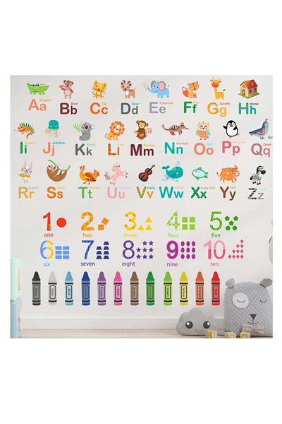 Generic SISGL Cartoon Animal English Alphabet Wall Decals DIY Letter Theme Removable Animal ABC Educational
