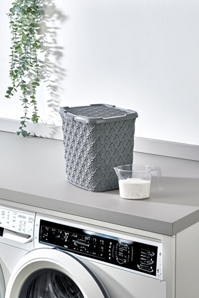 Estava Home Ölçek Kabı Hediyeli Örgü Deterjan Kutusu 5 Litre Gri
