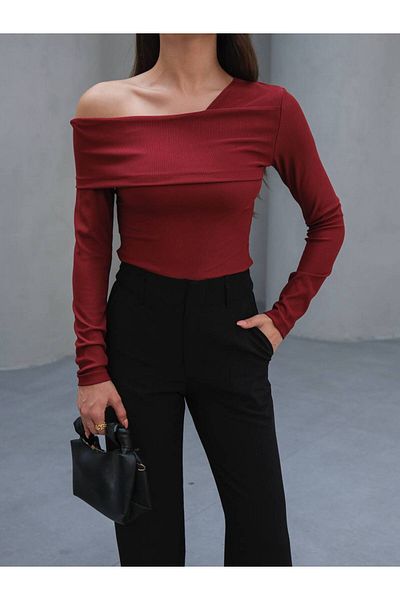 Butik Beyza One Shoulder Open Stretchy Sandy Blouse