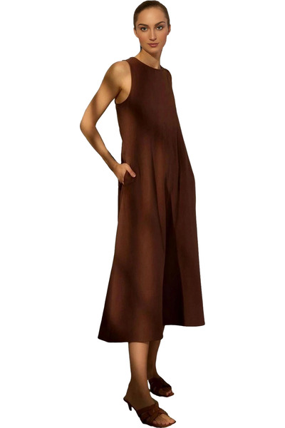 PayBuy Rochie midi de vară pentru femei, țesătură amestecată de in, țesătură ...