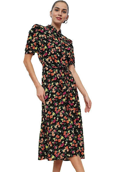 PayBuy Rochie cămașă de damă, lungime midi, cu model animal, țesătură vâscoas...