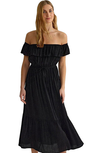 PayBuy Women's Maxi Dress Stylish Striped Woven Fabric Off-The-Shoulder Casua...