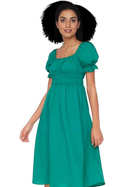 PayBuy Rochie plisată de damă, lungime midi, guler pătrat, mânecă scurtă, oca...