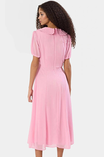 PayBuy Kadın Şifon A Kesim Midi Elbise Bebe Yaka Kısa Kollu Yazlık Günlük Yaz Aylarının Vazgeçilmezi