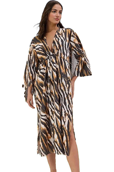 PayBuy Rochie maxi de plajă pentru femei, cu model zebră, cu decolteu în V, d...