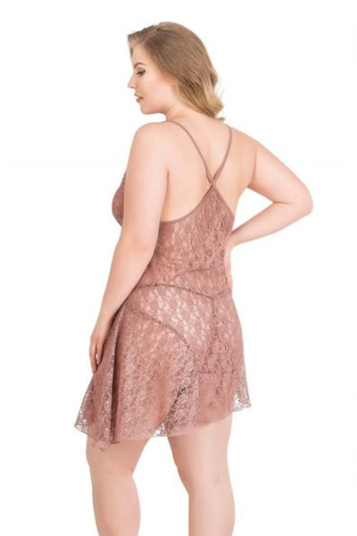 Bleu Petite Plus Size Flower Pattern Women's Tulle Nightgown Panty Set