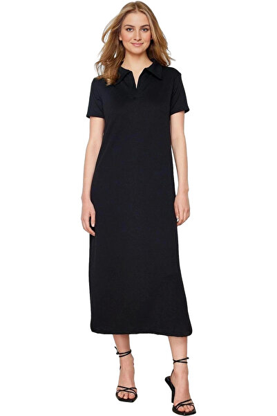 PayBuy Rochie tricotată de damă, lungime midi, guler polo, model Shift, desig...