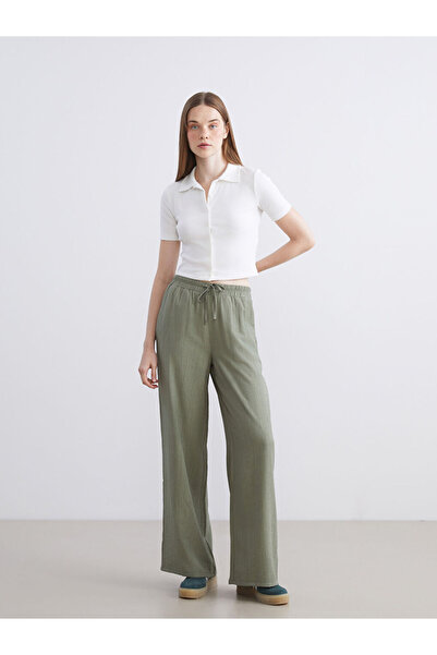 LC Waikiki Quality Parts from Celebi Store |   Textured Wide Leg Women's Trousers with Elastic Waist