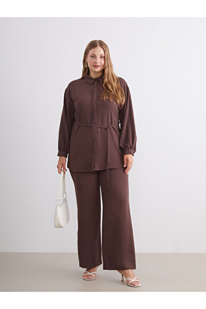 LC Waikiki Brown Wide Leg Pleated Women's Trousers