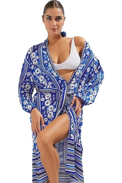 PayBuy Γυναικείο φόρεμα παραλίας Maxi σιφόν με μοτίβο με ζώνη Καλοκαιρινό Άνε...