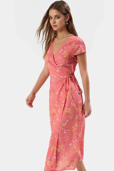 PayBuy Rochie midi florală pentru femei, tăiată la două piept, țesătură viscoasă, stil casual, indispensabilă vara
