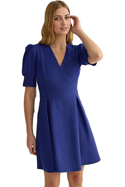 PayBuy فستان نسائي قصير بياقة على شكل حرف V وأكمام بالونية وتفاصيل بطارية الخ...