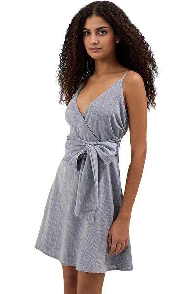 PayBuy Γυναικείο μίνι βαμβακερό λινό φόρεμα με λαιμόκοψη V με λουράκι μέσης ζ...