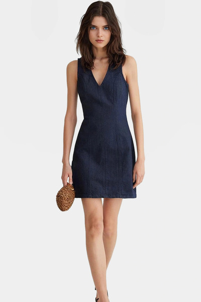 PayBuy Women's Denim Mini Dress V Neck Basic Fit Cotton Casual Summer Styles Weekend Special Occasions