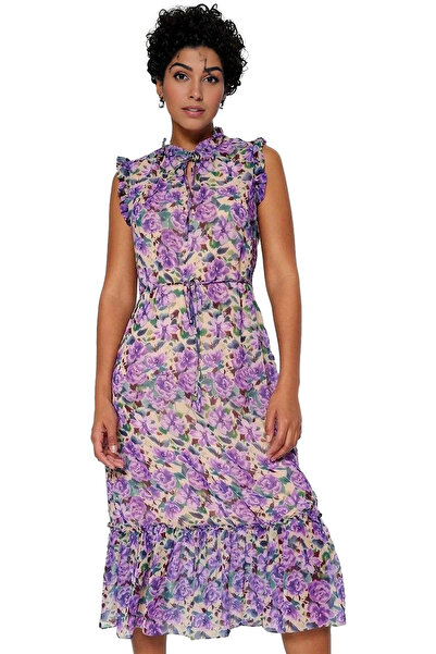 PayBuy Rochie midi din șifon, cu model floral, în formă de A, pentru femei, c...