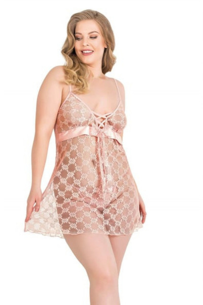 Bleu Petite Plus Size Women's Lace Tulle Nightgown Panty Set