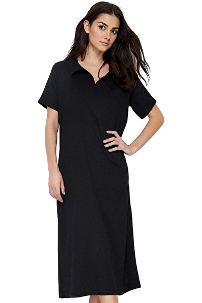 PayBuy Rochie midi tricotată cu mânecă scurtă pentru femei, cu guler polo, oc...