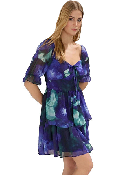 PayBuy Γυναικείο φλοράλ μίνι φόρεμα με επένδυση κοντομάνικο υφαντό καλοκαιριν...