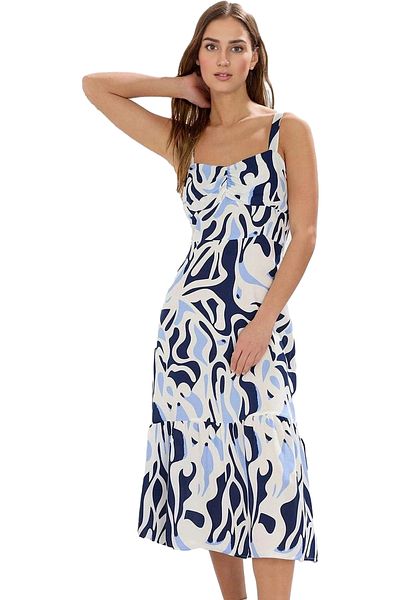 PayBuy Women's Summer Midi Dress Geometric Pattern Square Neck Stylish Design Comfortable Fit Daily Use