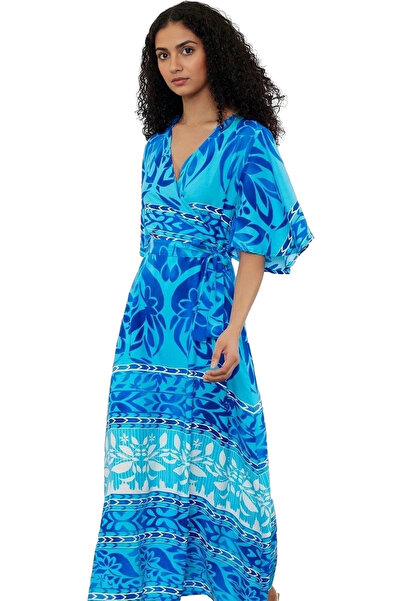 PayBuy Γυναικείο φόρεμα A Line Midi με έθνικ σχέδιο με διπλό στήθος V λαιμόκο...