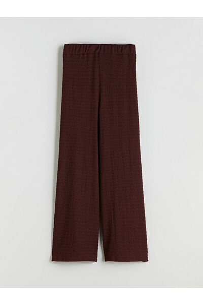 LC Waikiki Brown Textured Women's Trousers with Elastic Waist