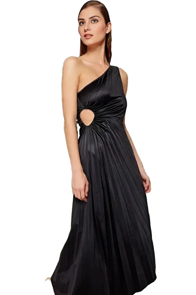 PayBuy Women's One Shoulder Pleated Midi Dress Satin Knitted Asymmetrical Collar Daily Use for Special Occasions