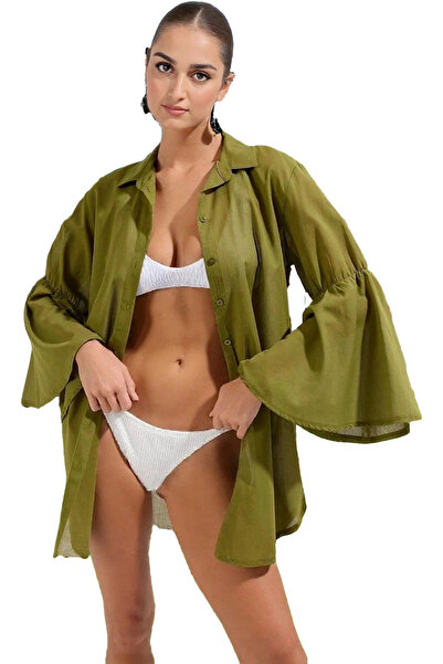 PayBuy Γυναικείο φόρεμα παραλίας με λαιμόκοψη μακρυμάνικο βαμβακερό Voile καλοκαιρινό casual κομμένο καθημερινή χρήση