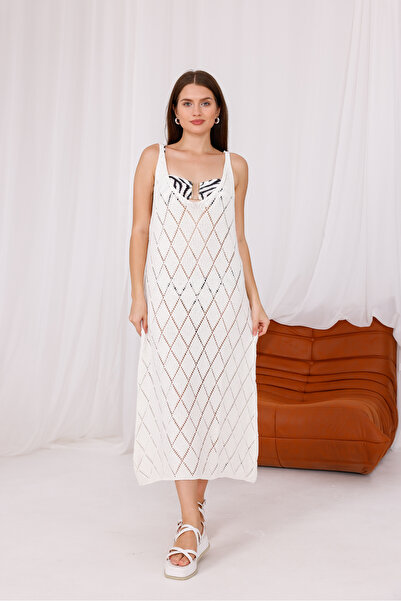 DEHA textile Ekru Straped Summer Knitwear Dress