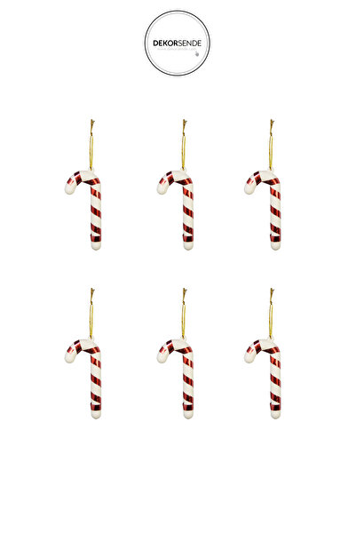 Dekorsende Ornament de Crăciun 6 bucăți Mini bastoane roșu alb 8 cm