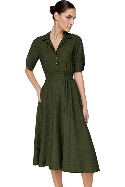 PayBuy Rochie midi în linie A pentru femei, guler cămașă, amestecat viscoz, c...