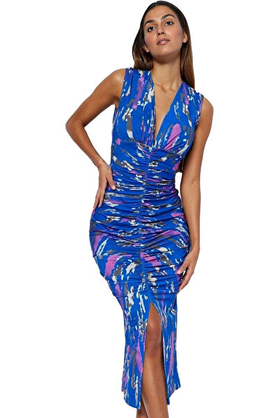 PayBuy Rochie midi bodycon pentru femei, cu decolteu în V, cu detaliu cu șnur...