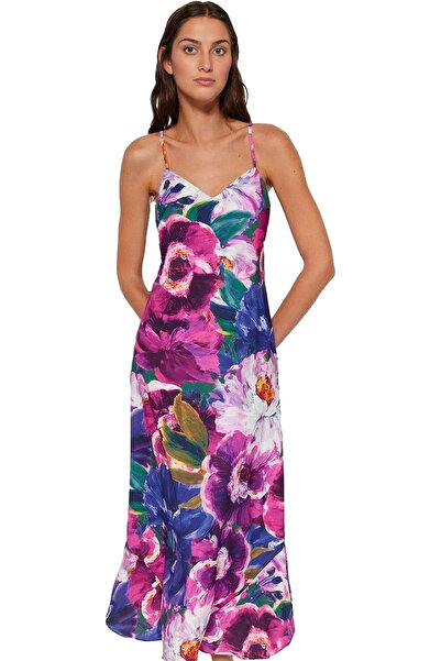 PayBuy Rochie maxi pentru femei, model multi-floral, satin, linie A, pentru v...