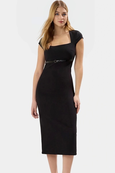 PayBuy Rochie midi de damă cu centură guler pătrat mâneci scurte țesătură țesătură Material durabil pentru afaceri și zilnic