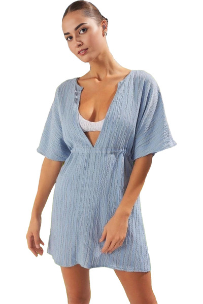 PayBuy Γυναικείο φόρεμα παραλίας Muslin ύφασμα μονό μανίκι Shift Midi καλοκαι...